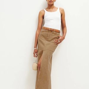 Reformation Tazz Denim Maxi Skirt Marzipan Tan Brown 23